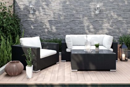 Loungegrupp utomhus bahamas 3-sits bord - fåtölj svart