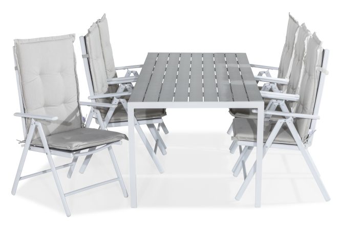 Matgrupp utomhus tunis 205x90 + 6 maggie positionsstol m dyna - vit|grå|offwhite