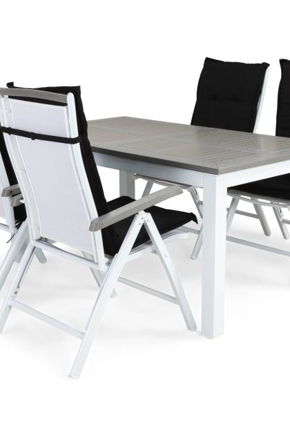 Matgrupp utomhus monaco 152-210x90 + 4 monaco positionsstol m dyna - vit|svart