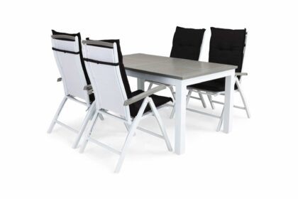 Matgrupp utomhus monaco 152-210x90 + 4 monaco positionsstol m dyna - vit|svart
