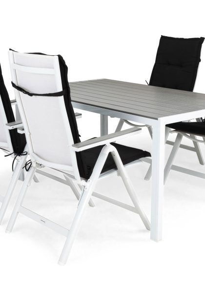 Matgrupp utomhus tunis 150x90 + 4 monaco light positionsstol m dyna - vit|grå|svart