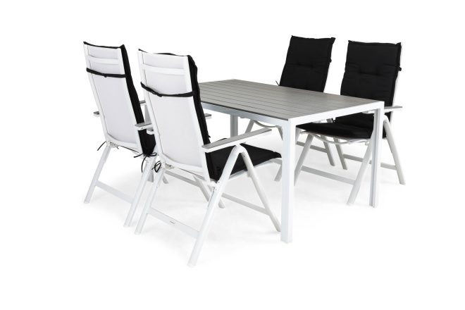 Matgrupp utomhus tunis 150x90 + 4 monaco light positionsstol m dyna - vit|grå|svart