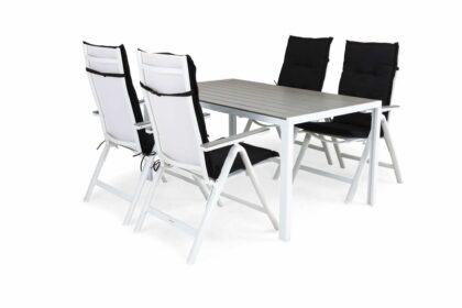 Matgrupp utomhus tunis 150x90 + 4 monaco light positionsstol m dyna - vit|grå|svart