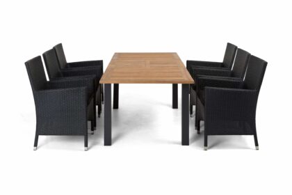 Vegas las matgrupp utomhus 152-210 + 6 thor lyx fåtölj - svart|teak|svart