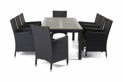 Matgrupp utomhus monaco 220-280 + 8 thor lyx fåtölj - svart|svart