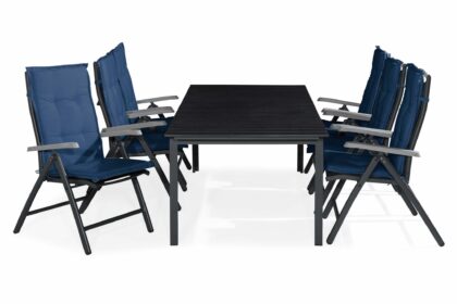 Matgrupp utomhus tunis 205x90 + 6 monaco lyx positionsstol m dyna - svart|grå|blå