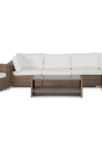 Loungegrupp utomhus bahamas 6-sits bord m hylla - fåtölj sand