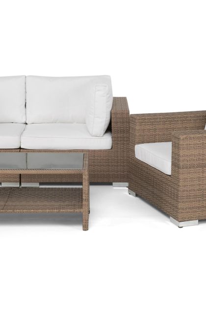 Loungegrupp utomhus bahamas 3-sits bord m hylla - fåtölj sand