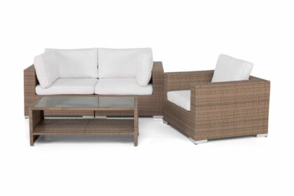 Loungegrupp utomhus bahamas 3-sits bord m hylla - fåtölj sand