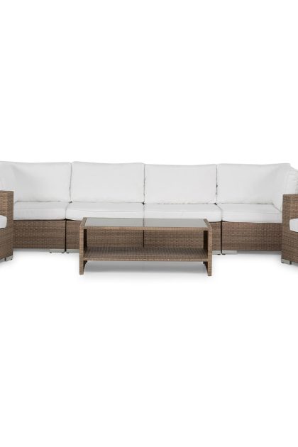 Loungegrupp utomhus bahamas 6-sits 1 bord m hylla - 2 fåtöljer sand