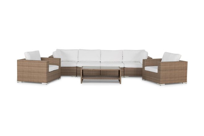 Loungegrupp utomhus bahamas 6-sits 1 bord m hylla - 2 fåtöljer sand