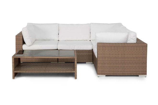 Loungegrupp utomhus bahamas 4-sits bord m hylla - sand