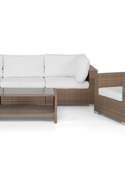 Loungegrupp utomhus bahamas 4-sits bord m hylla - fåtölj sand