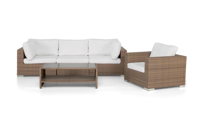 Loungegrupp utomhus bahamas 4-sits bord m hylla - fåtölj sand