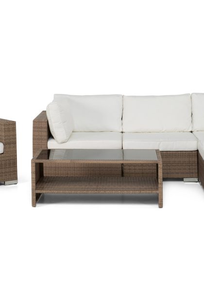 Loungegrupp utomhus bahamas 5-sits bord m hylla - fåtölj sand