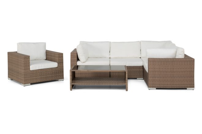 Loungegrupp utomhus bahamas 5-sits bord m hylla - fåtölj sand