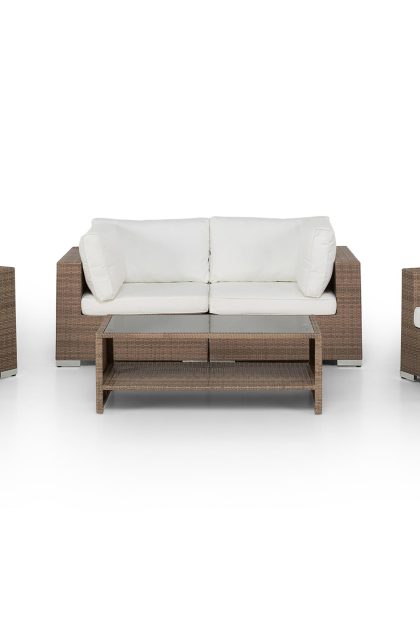 Loungegrupp utomhus bahamas 4-sits 1 bord m hylla - 2 fåtöljer sand