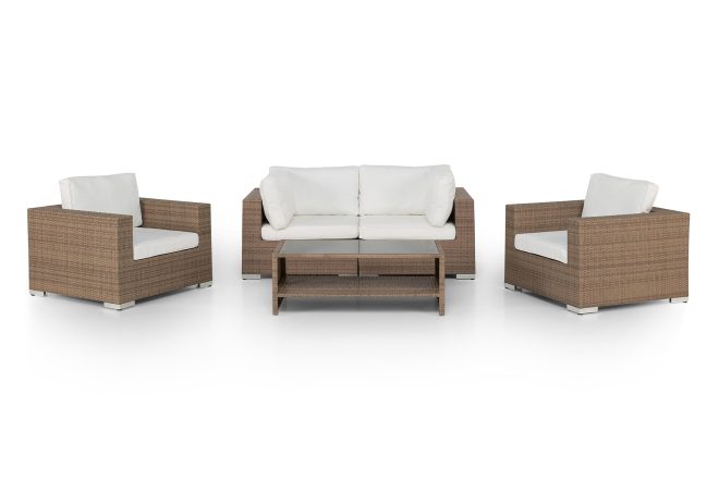Loungegrupp utomhus bahamas 4-sits 1 bord m hylla - 2 fåtöljer sand