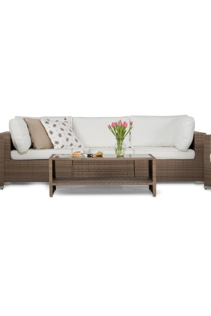 Loungegrupp utomhus bahamas 5-sits 1 bord m hylla - 2 fåtöljer sand
