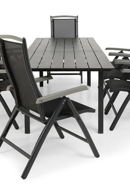 Matgrupp utomhus portland 220-280x90 + 8 monaco lyx positionsstol - svart|grå