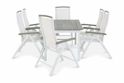 Matgrupp utomhus portland 152-210x90 cm + 6 monaco lyx positionsstol - grå/vit