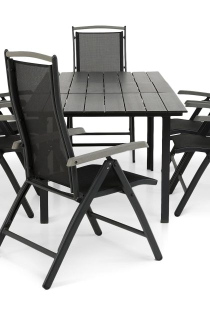 Matgrupp utomhus portland 152-210x90 + 6 monaco lyx positionsstol - svart|grå