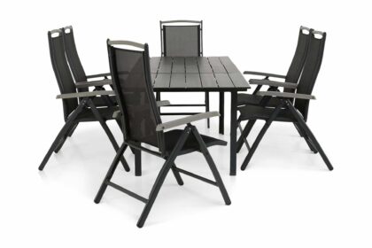 Matgrupp utomhus portland 152-210x90 + 6 monaco lyx positionsstol - svart|grå