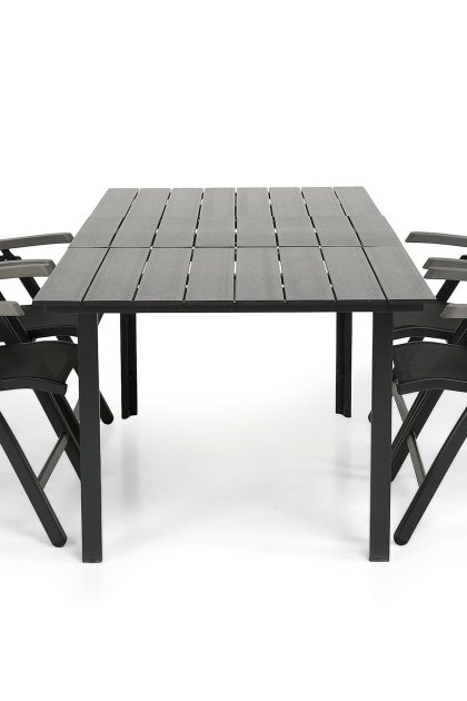 Matgrupp utomhus portland 152-210x90 + 4 monaco lyx positionsstol - svart|grå