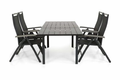 Matgrupp utomhus portland 152-210x90 + 4 monaco lyx positionsstol - svart|grå