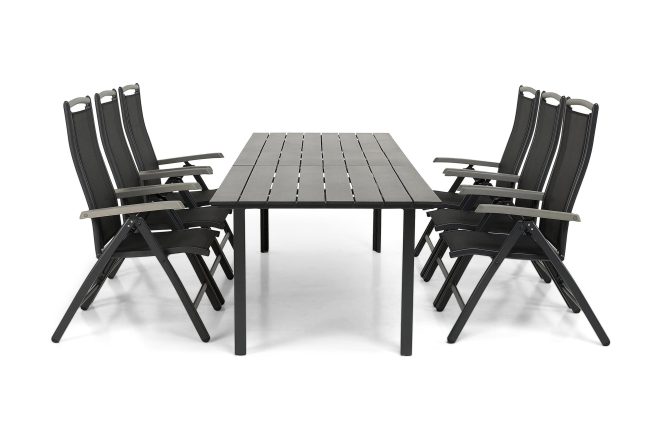 Matgrupp utomhus portland 220-280x90 + 6 monaco lyx positionsstol - svart|grå