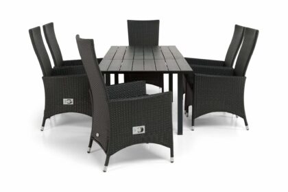 Matgrupp utomhus portland 152-210x90 + 6 jenny fåtölj ställbar - svart