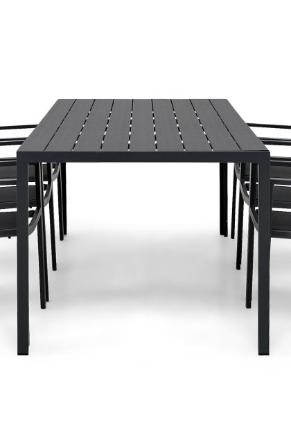 Matgrupp utomhus tunis 205x90 cm + 6 tunis stapelstol - svart|svart