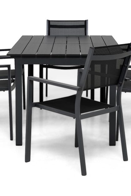 Matgrupp utomhus portland 152-210x90 + 6 sierra stapelstol - svart