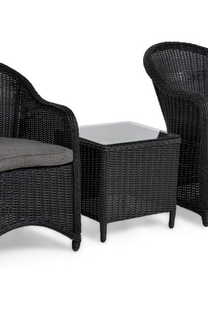 Caféset marcus med 2 light fåtöljer m dyna - svart