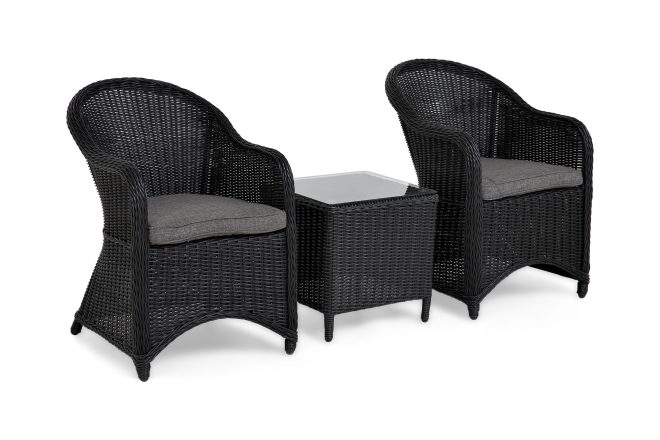 Caféset marcus med 2 light fåtöljer m dyna - svart