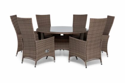 Matgrupp utomhus thor Ø140 + 6 jenny ställbar fåtölj - sand|sand