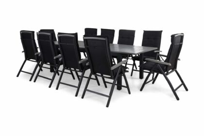 Matgrupp utomhus monaco 220-280 + 10 positionsstol lyx m dyna - svart|svart|grå