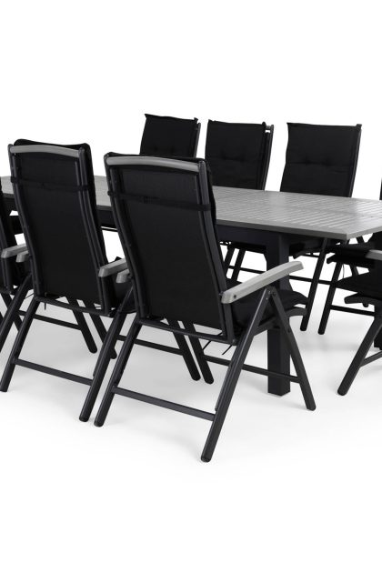 Matgrupp utomhus monaco 220-280x100 + 10 monaco positionsstol m dyna - svart|grå