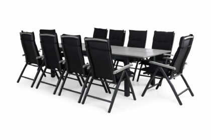 Matgrupp utomhus monaco 220-280x100 + 10 monaco positionsstol m dyna - svart|grå