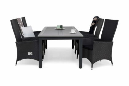 Matgrupp monaco 220-280 + 6 jenny ställbar fåtölj m dyna - svart|svart|svart