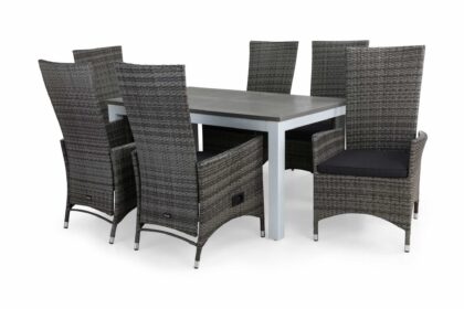 Matgrupp monaco 152-210 + 6 jenny ställbar fåtölj m dyna - vit|grå|grå