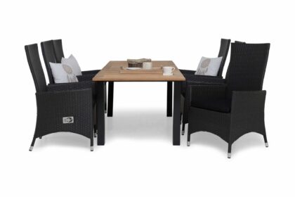 Vegas las matgrupp utomhus 152-210 + 6 jenny ställbar fåtölj - inkl dyna teak|svart