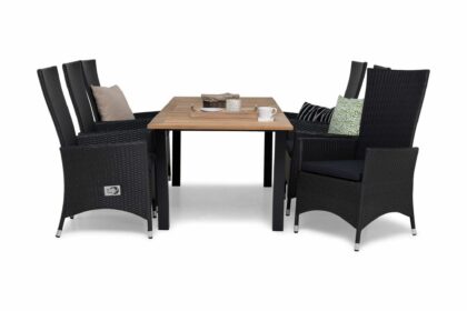 Vegas las matgrupp utomhus 152-210 + 6 jenny ställbar fåtölj - inkl dyna teak|svart|grå