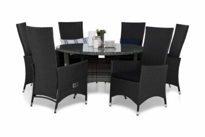 Matgrupp utomhus thor Ø140 + 6 jenny ställbar fåtölj m dyna - grå|svart