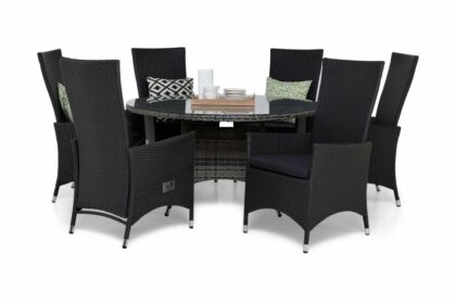 Matgrupp utomhus thor Ø140 + 6 jenny ställbar fåtölj m dyna - svart|grå