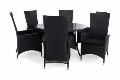 Matgrupp utomhus thor Ø140 + 6 jenny ställbar fåtölj m dyna - svart|svart|svart