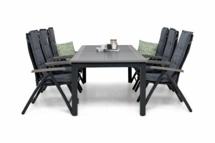 Matgrupp utomhus monaco 220-280 + 6 positionsstol lyx m dyna - svart|svart|grå