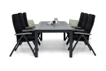 Matgrupp utomhus monaco 220-280x100 + 6 monaco positionsstol m dyna - svart|grå