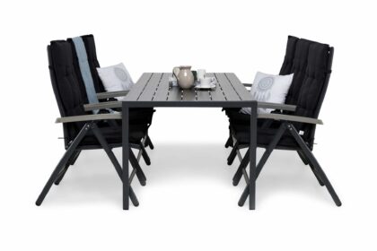 Matgrupp utomhus tunis 205x90 + 6 monaco lyx positionsstol m dyna - svart|grå