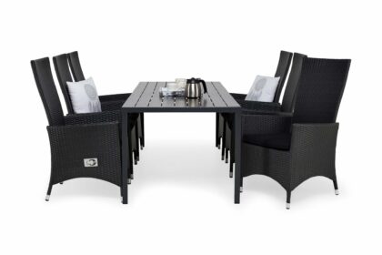 Matgrupp utomhus tunis 205 + 6 jenny ställbar fåtölj m dyna - svart|svart|svart